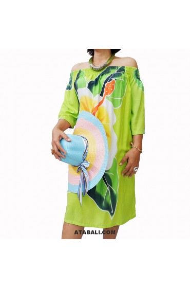 Poncho Top Dress Green Sabrina Style Handpainting Made in Bali